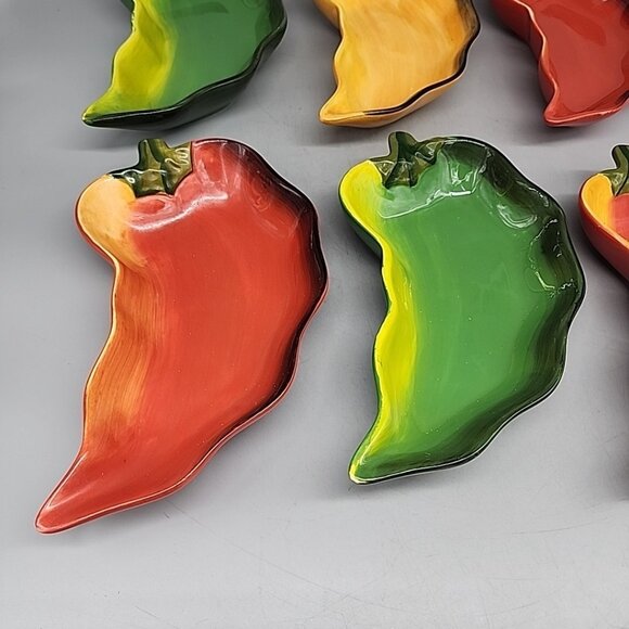 Clay Art La Mesa Salsa Dip Bowls Chili Pepper Jalapeno 6 Serving Dishes 8.5” - Picture 2 of 4